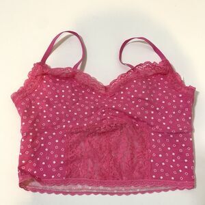 Gilly Hicks Womens Small Unlined Bralette Pink Lace White Polk Dots NEW